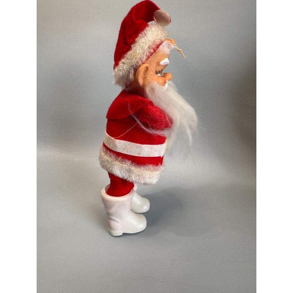 MCM Santa Claus Ornament Rubber Face Felt Spun Cotton Beard White Boots 7 Inch - Picture 11 of 15